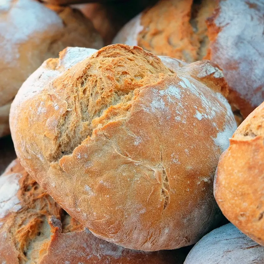 Miches de pain au levain farinées, croûte dorée